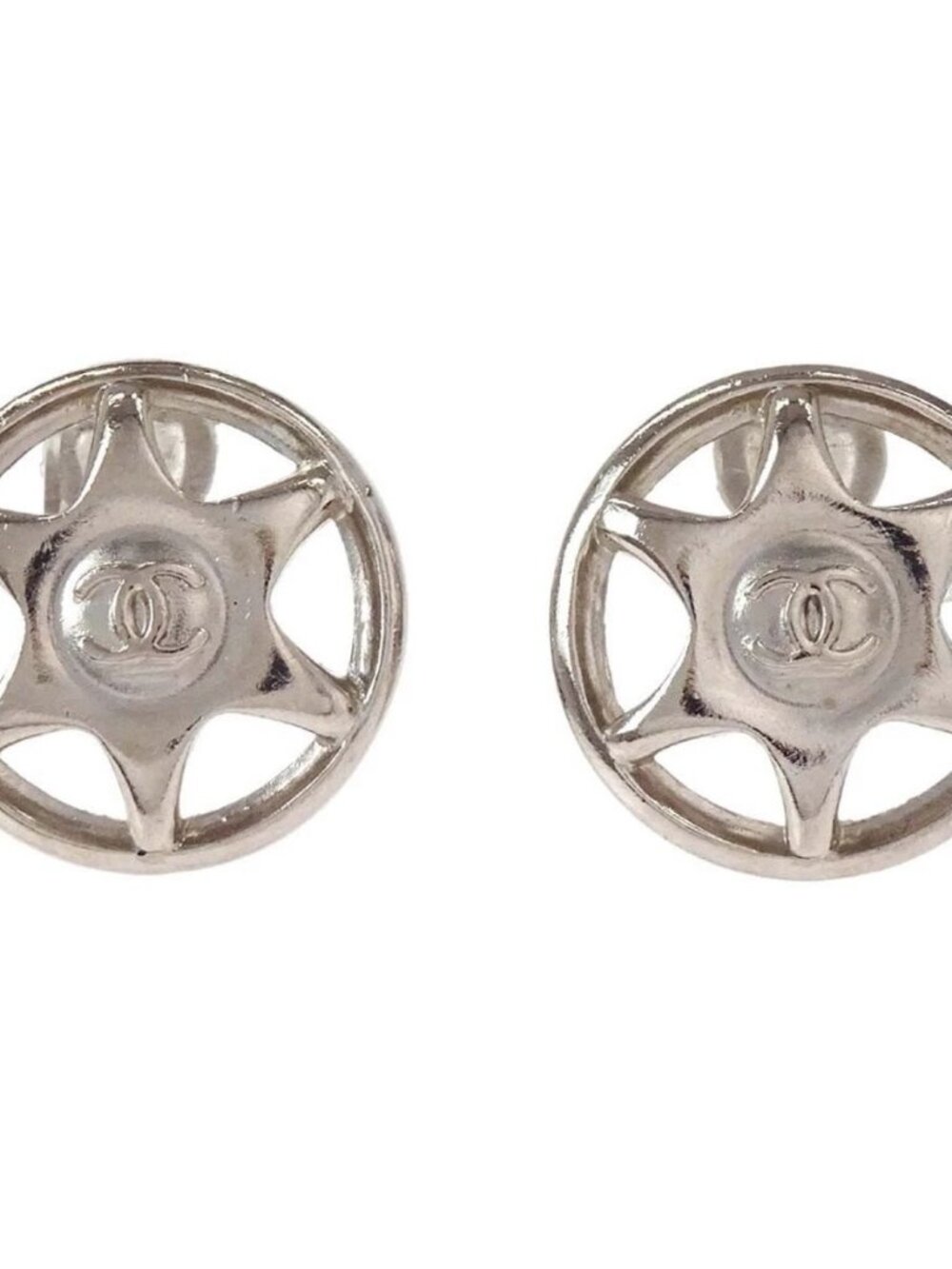 Chanel Button Clip-On Earrings Silver 97A 168144